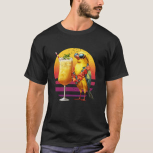 Camiseta Pássaro Canário Com Coquetel Havaiano Retrô Verão
