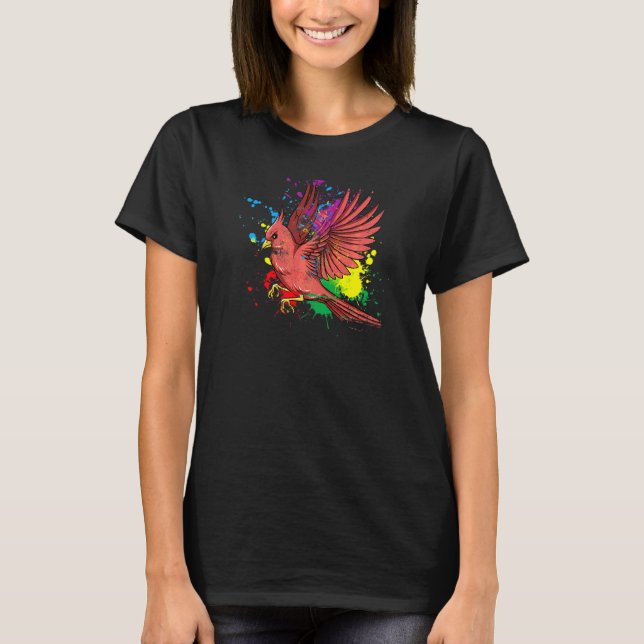 Camiseta Pássaro Cardeal de Borrifo Voador (Frente)