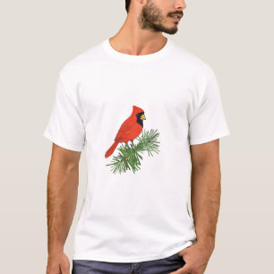 Camiseta Pássaro Cardeal Vermelho na Árvore do Pinho