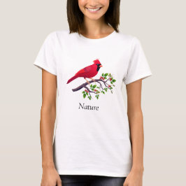 Camiseta Pássaro Cardinal Vermelho no Galho de uma Árvore