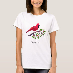 Camiseta Pássaro Cardinal Vermelho no Galho de uma Árvore