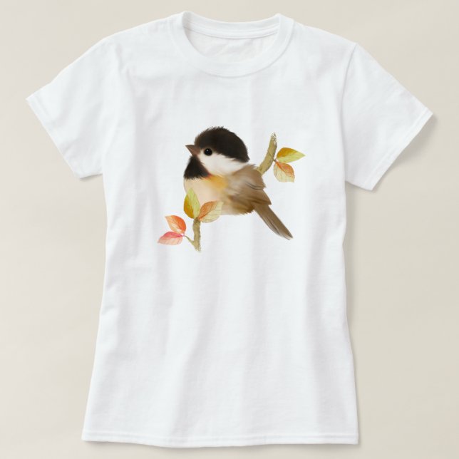 Camiseta Pássaro Chickadee de Capa Negra (Frente do Design)