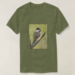 Camiseta Pássaro Chickadee de casaco preto - pintura acríli