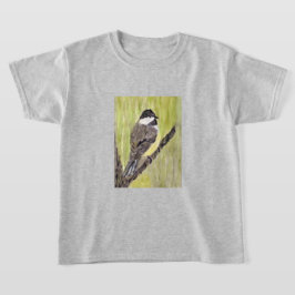 Camiseta Pássaro Chickadee de casaco preto - pintura acríli