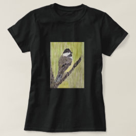 Camiseta Pássaro Chickadee de casaco preto - pintura acríli