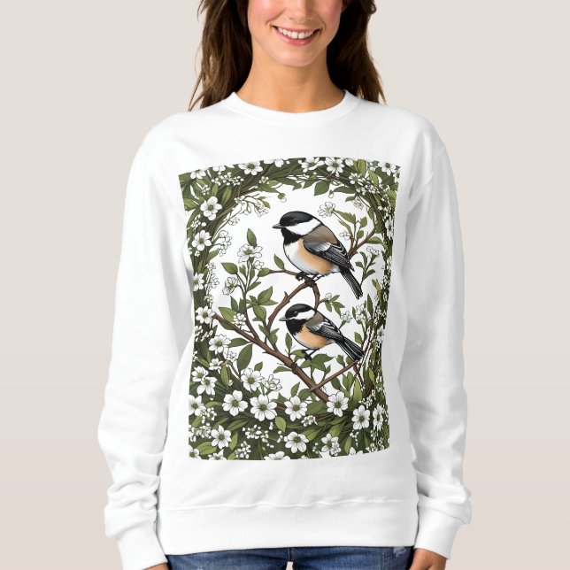 Camiseta Pássaro Chickadee de Casca de Casca Negra e Mayf M (Frente)