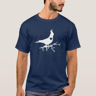Camiseta Pássaro Cockatiel no Branch Silhouette Heart boy