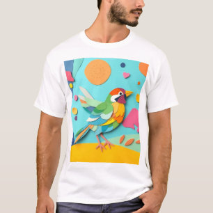 Camiseta Pássaro Colorido de Papel Colorido