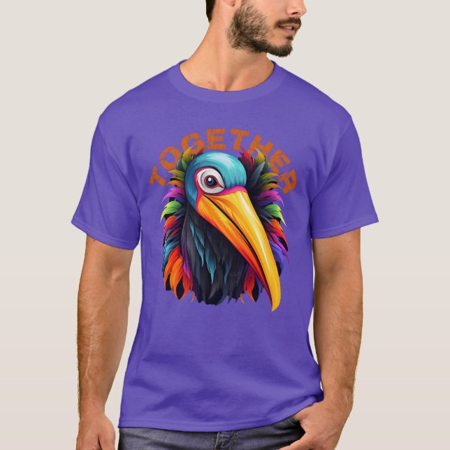 Camiseta Pássaro Colorido Vibrante Arte Vibrante Inspiração (Frente)