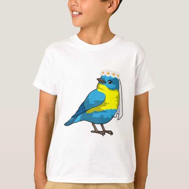 Camiseta Pássaro como Noiva com Grinalda de flores (Frente)