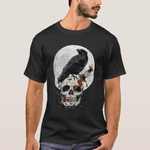 Camiseta Pássaro Crânio Lua Raven Gótica
