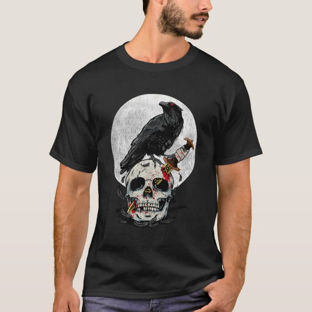 Camiseta Pássaro Crânio Lua Raven Gótica (Frente)