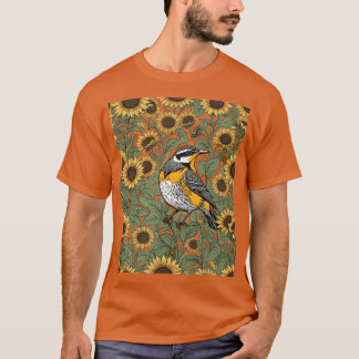 Camiseta Pássaro da Cotovia Ocidental Cercado por Girassóis