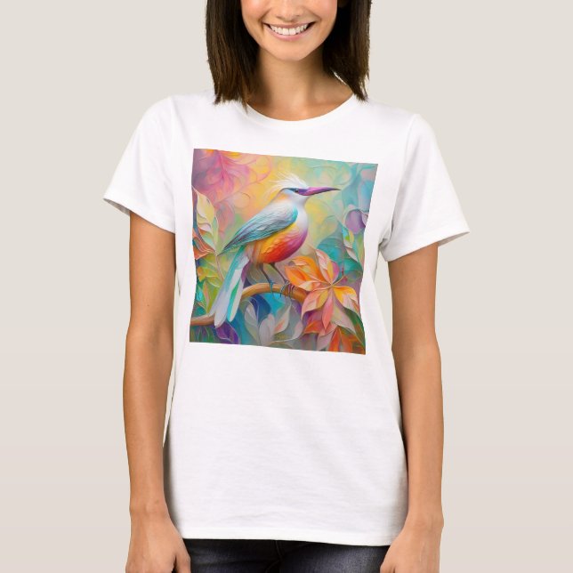 Camiseta Pássaro da fantasia vermelho-rosa-bico (Frente)