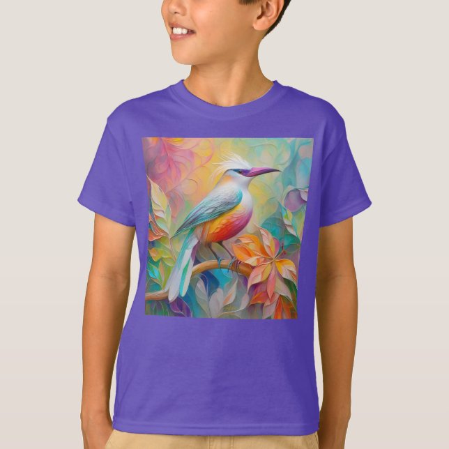 Camiseta Pássaro da fantasia vermelho-rosa-bico (Frente)