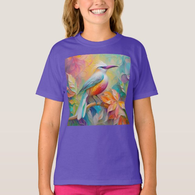 Camiseta Pássaro da fantasia vermelho-rosa-bico (Frente)