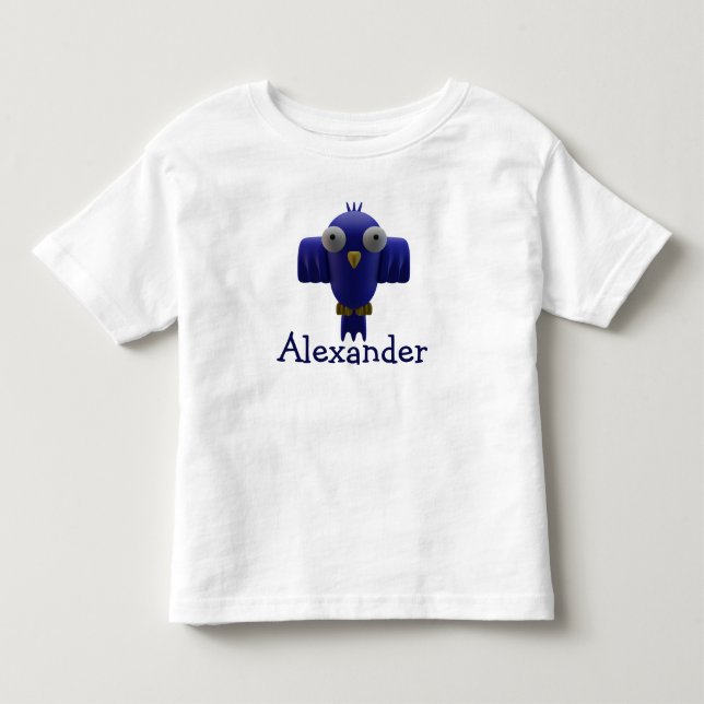 Camiseta Pássaro de desenho azul e tipografia (Frente)