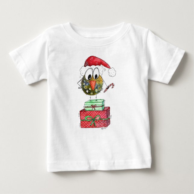 Camiseta Pássaro de Natal Branco bonito (Frente)