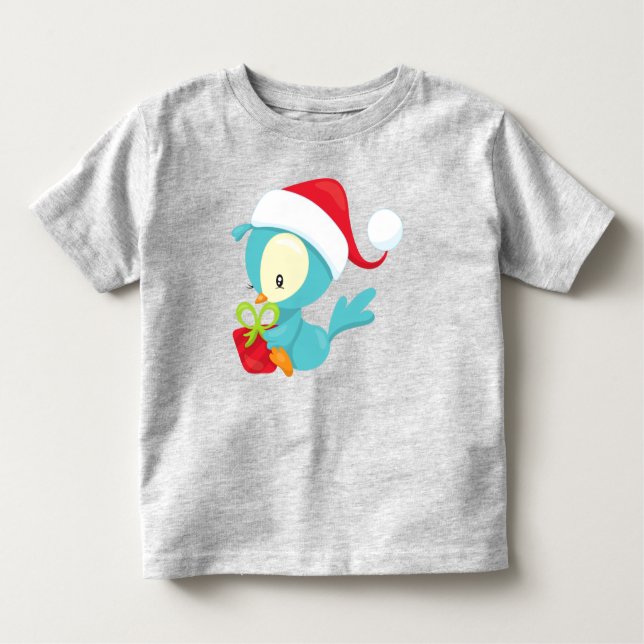 Camiseta Pássaro de Natal, Pássaro Bonito, Chapéu Santa, Pr (Frente)
