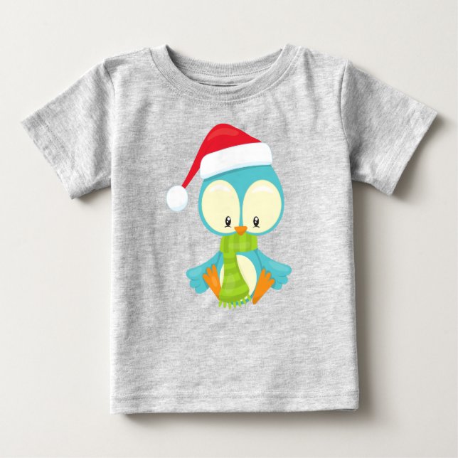 Camiseta Pássaro de Natal, Pássaro com chapéu, Pássaro com  (Frente)