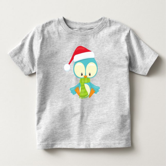 Camiseta Pássaro de Natal, Pássaro com chapéu, Pássaro com  (Frente)