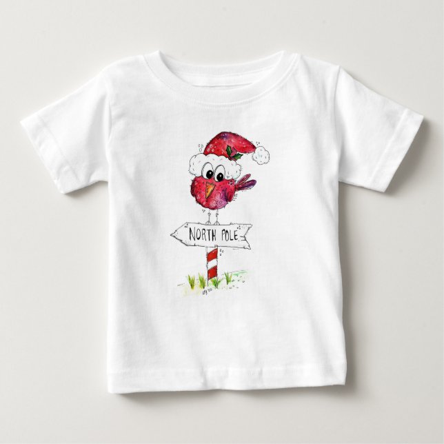 Camiseta Pássaro de Natal Vermelho Whimsic (Frente)