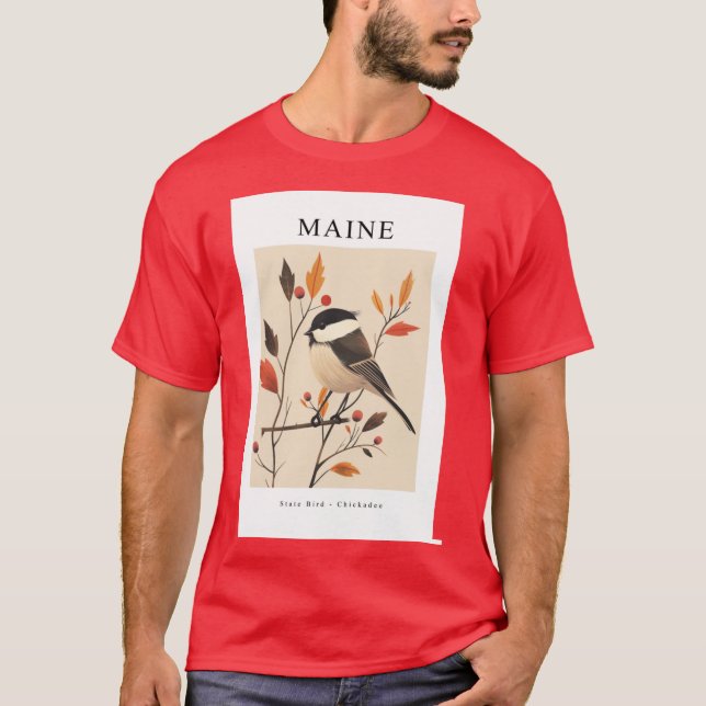 Camiseta Pássaro do Estado de MAINE Chickadee (Frente)