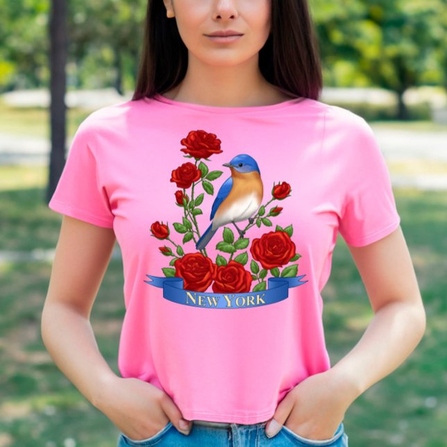 Camiseta Pássaro e Flor do Estado de Nova Iorque (Criador carregado)