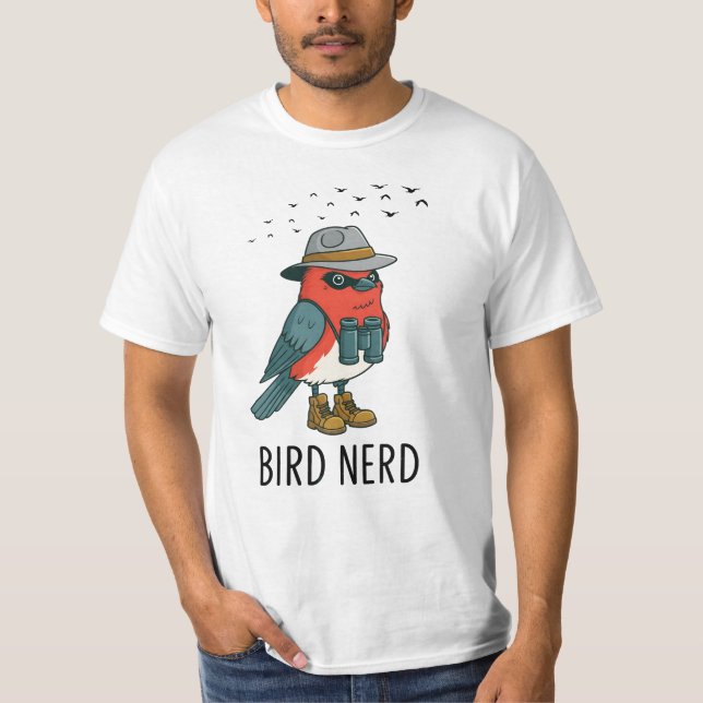 Camiseta Pássaro Engraçado Nerd Observando Pássaro Pássaro  (Frente)
