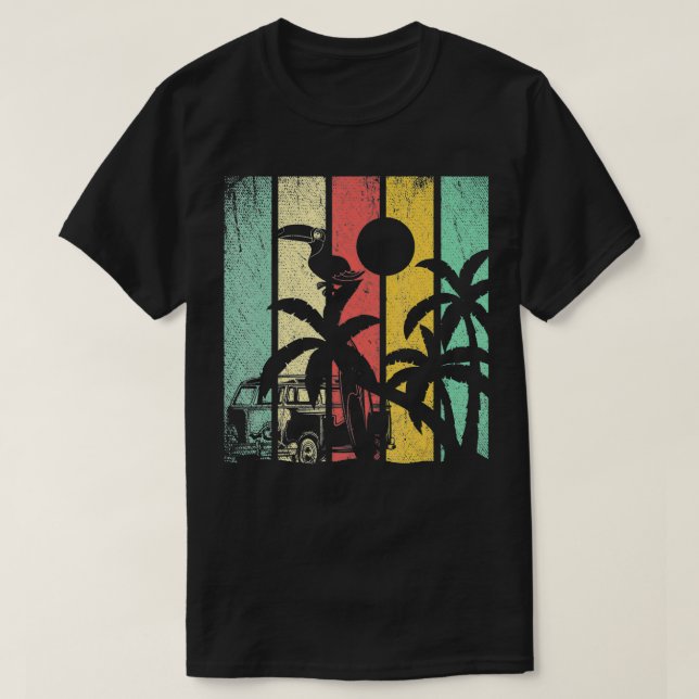 Camiseta Pássaro Eótico da Praia das Árvores de Palma Retro (Frente do Design)