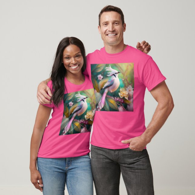 Camiseta Pássaro Fantasia Branca - Blush Tail Jay (Unissex)