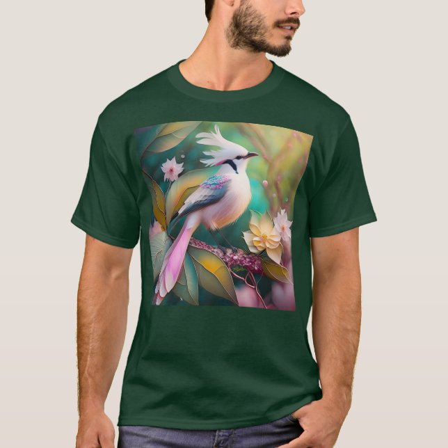 Camiseta Pássaro Fantasia Branca - Blush Tail Jay (Frente)