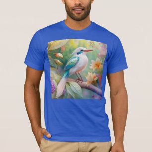 Camiseta Pássaro Fantasia Branca, Iridescente, Teal Wing