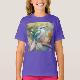 Camiseta Pássaro Fantasia Branca, Iridescente, Teal Wing
