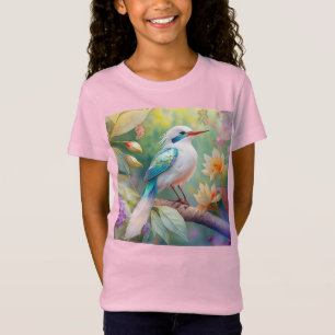 Camiseta Pássaro Fantasia Branca, Iridescente, Teal Wing