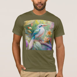 Camiseta Pássaro Fantasia Branca, Iridescente, Teal Wing