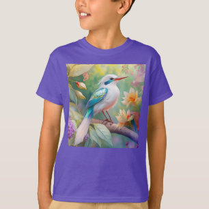 Camiseta Pássaro Fantasia Branca, Iridescente, Teal Wing