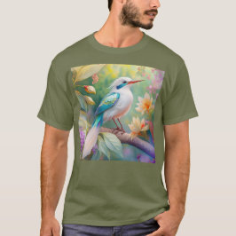 Camiseta Pássaro Fantasia Branca, Iridescente, Teal Wing
