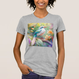 Camiseta Pássaro Fantasia Branca, Iridescente, Teal Wing