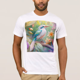 Camiseta Pássaro Fantasia Branca, Iridescente, Teal Wing