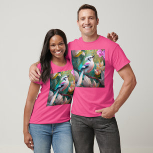 Camiseta Passaro Fantasia com Crista Branca e Peito Rosado