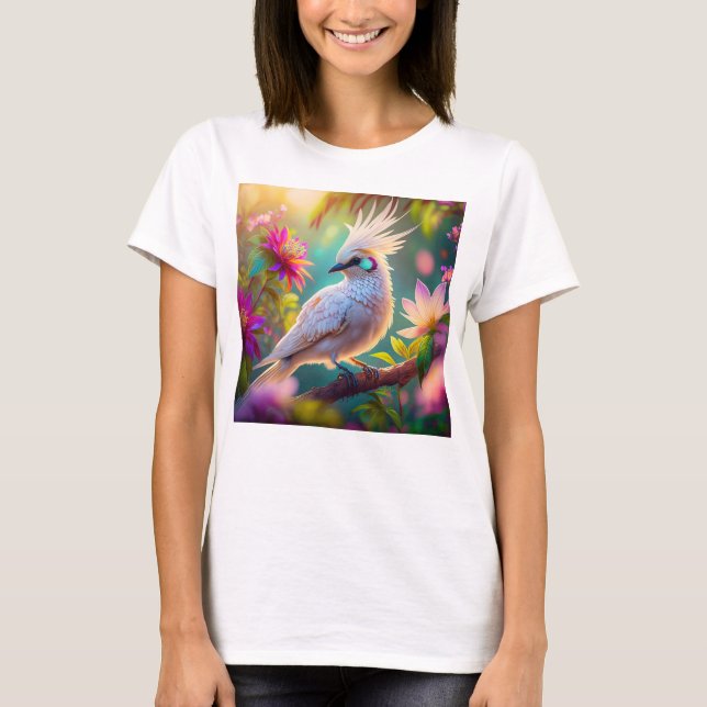 Camiseta Pássaro Fantasia Juvenil Crested Blush Feather Dov (Frente)