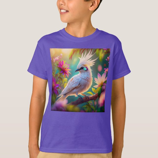 Camiseta Pássaro Fantasia Juvenil Crested Blush Feather Dov (Frente)