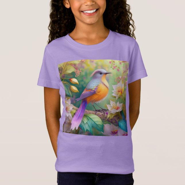 Camiseta Pássaro Fantasia Laranja Torrado de lavanda (Frente)