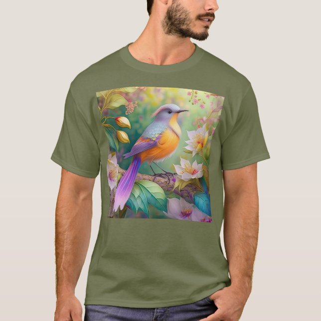 Camiseta Pássaro Fantasia Laranja Torrado de lavanda (Frente)
