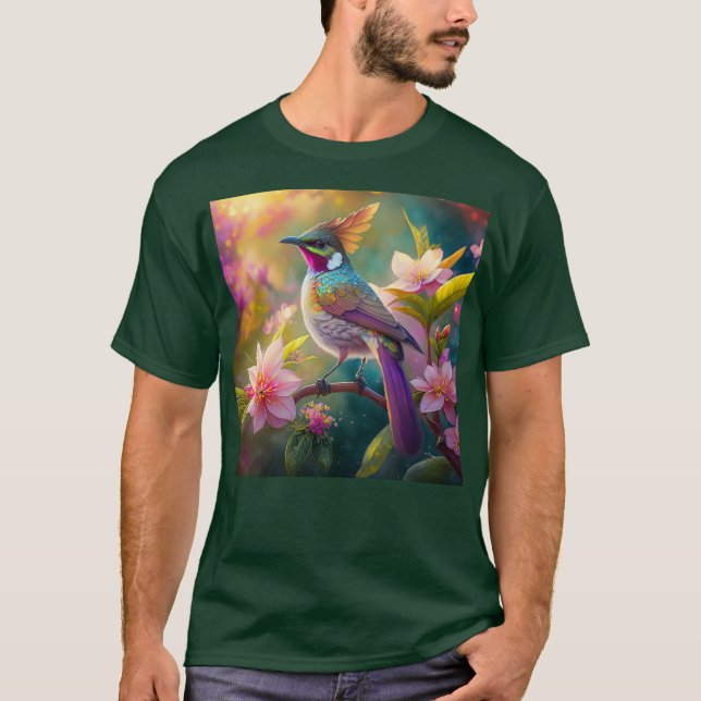 Camiseta Pássaro Fantástico Laranja Cotoso Arco-Íris (Frente)