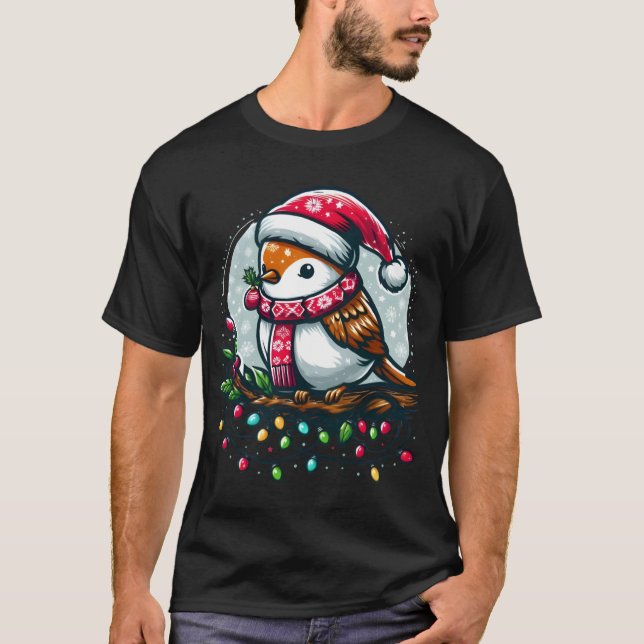 Camiseta Pássaro Festivo Celebrando o Natal (Frente)