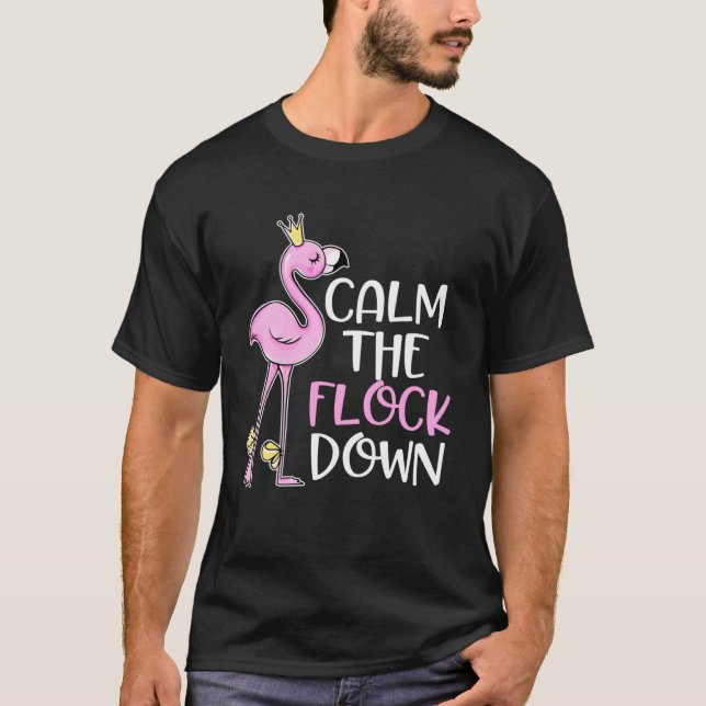 Camiseta Pássaro Flamingo Cor-de-Rosa Bastante Calmo (Frente)