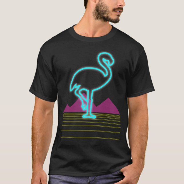 Camiseta pássaro flamingo cor-de-rosa-néon-anos 80 (Frente)