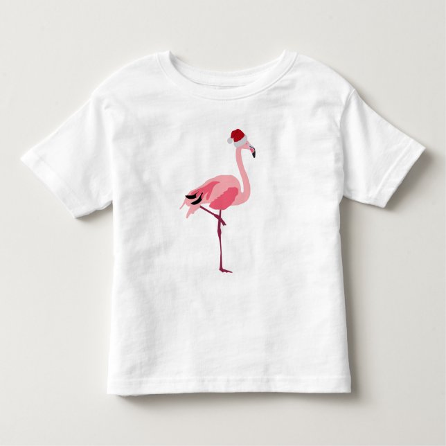Camiseta Pássaro Flamingo Rosa de Natal com Papai Noel (Frente)
